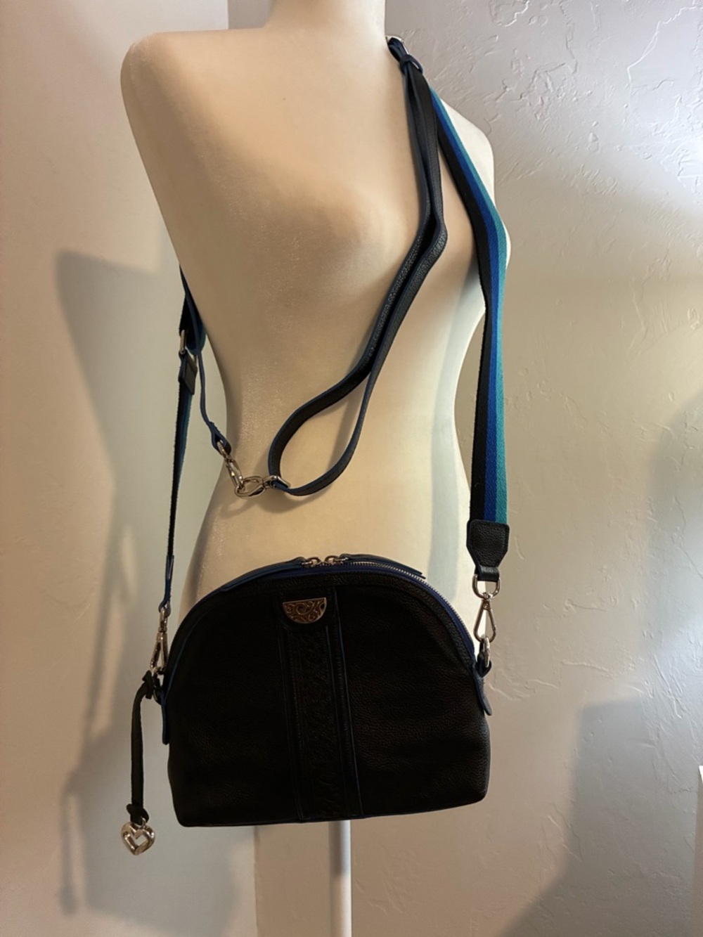 Brighton Black Crossbody Bag with Blue Accent Strap